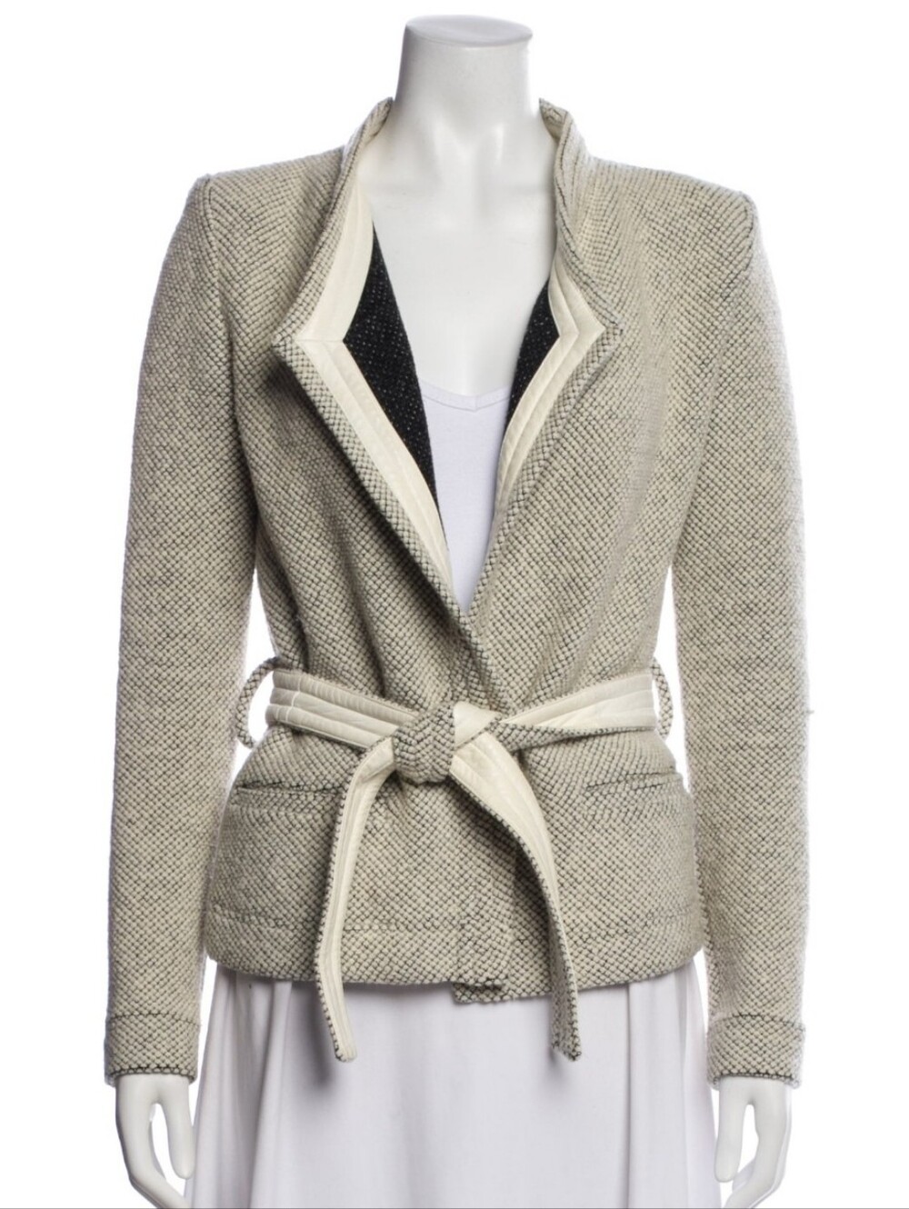 IRO Cream-Beige Wool Tweed Belted Jacket